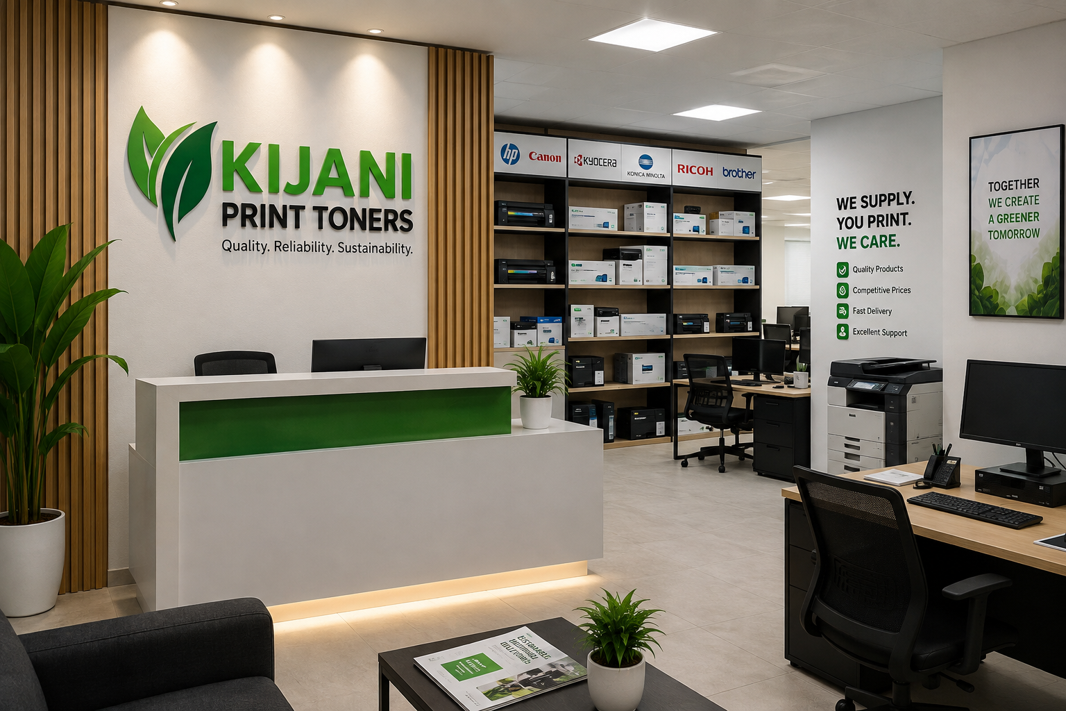 Kijani Print Toners shop in Nairobi offering printers, toner cartridges, computers and office supplies